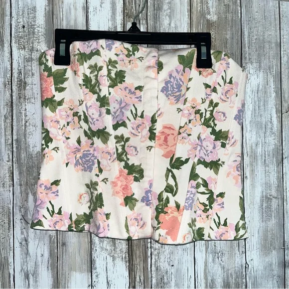Zara Floral Corset Top XS Cream Pastel Blogger Favorite Bustier Coquette Style - Picture 2 of 10